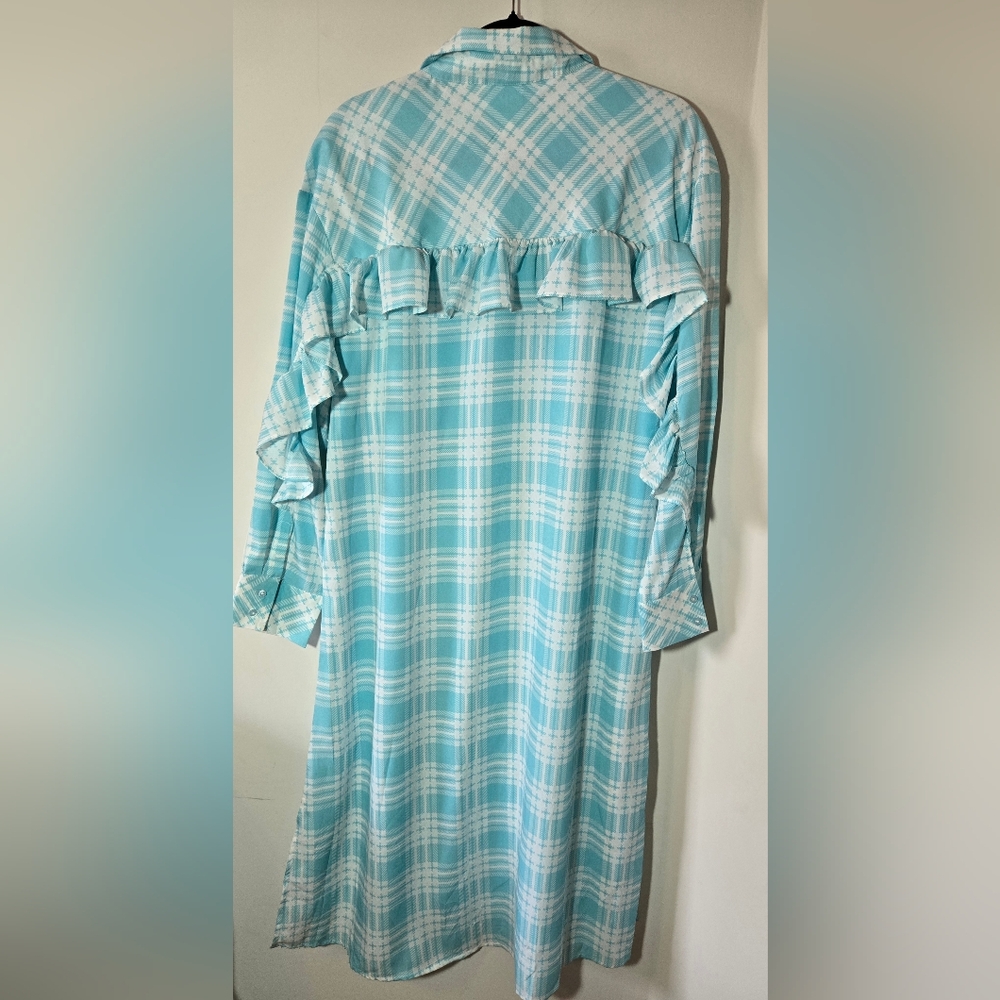 Riley & Rae Plaid Button-Up Ruffle Shirt Dress, NWT, Size Large - Picture 5 of 7